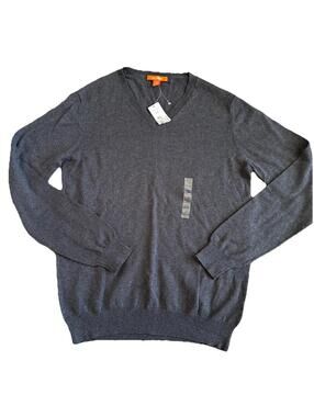 Joe Fresh Mens Gray Heathered V Neck Pullover Sweater Knit Ribbed Trim Cotton S